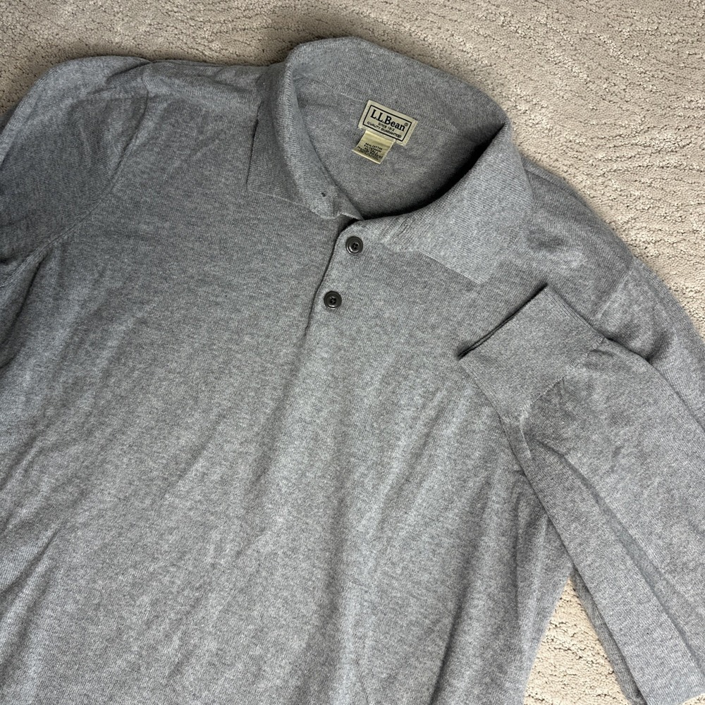 Men's L.L. Bean XLT Grey Long Sleeve Henley Cashmere Blend Sweater
